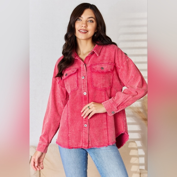 Rousseau Designer Oversized Button Down Washed Corduroy Shacket - Picture 5 of 6